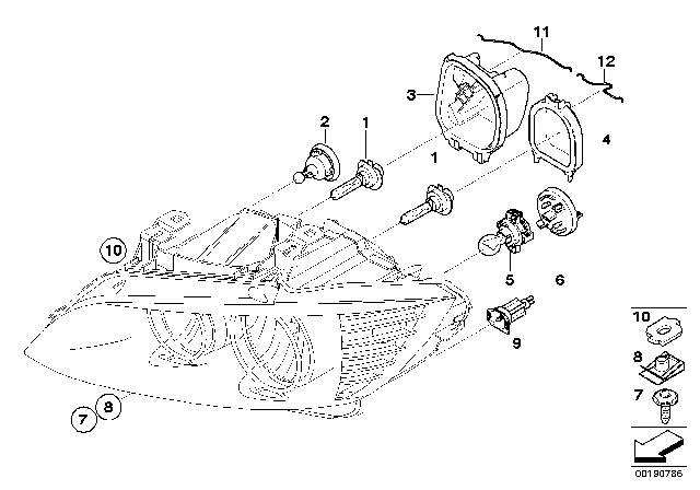 2010 BMW 323i Individual Parts For Headlamp, Halogen Diagram