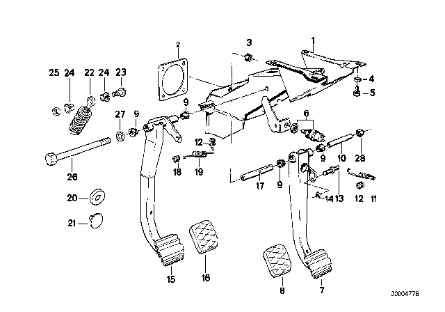 1986 BMW 528e Pedals / Stop Light Switch Diagram