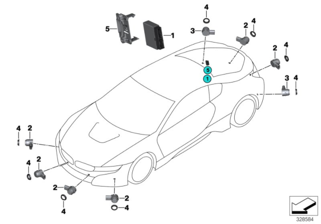 2016 BMW i8 Ultrasonic Transducer, Kristallweiss Diagram for 66209318694