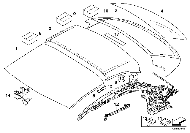 2009 BMW 328i Roof Moulding Prime-Coated Right Diagram for 54377184038