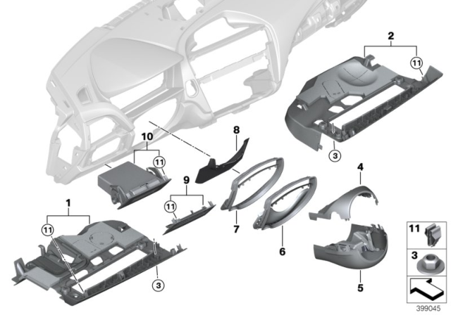 2019 BMW 230i xDrive Mounting Parts, Instrument Panel Diagram 1