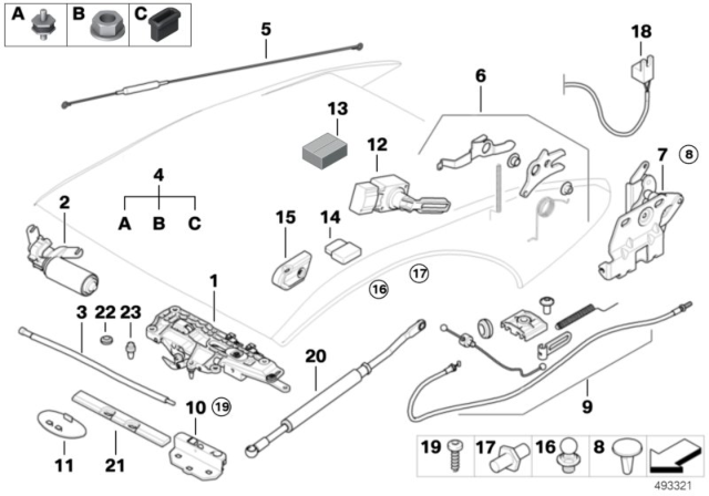 2007 BMW 650i Folding Top Mounting Parts Diagram