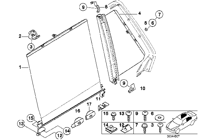 1999 BMW 528i Door Window Railing Clip Diagram for 51417015015