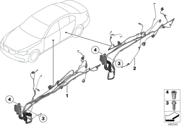 2014 BMW 760Li Door Wiring Harness, Rear Diagram for 61129302940