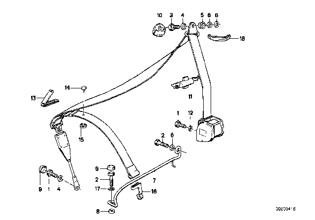 1988 BMW M3 Front Safety Belt Mounting Parts Diagram