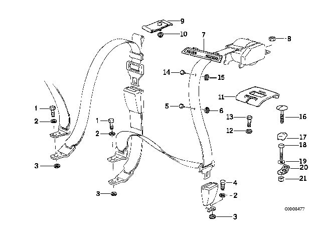 1999 BMW 323is Rear Safety Belt Mounting Parts Diagram