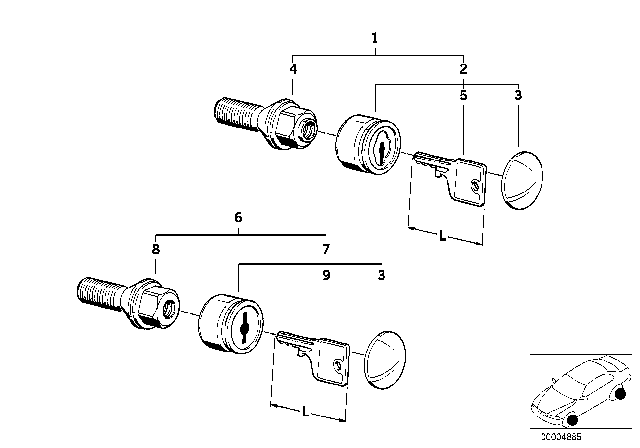 1983 BMW 528e Wheel Bolt Lock With Key Diagram