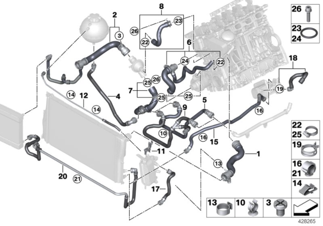2014 BMW 528i Cooling System Coolant Hoses Diagram 2