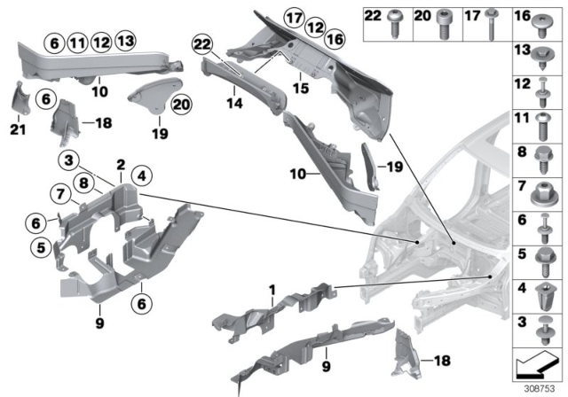 2013 BMW X6 Mounting Parts, Engine Compartment Diagram