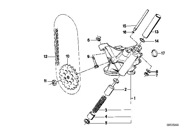 1995 BMW 850CSi Lubrication System / Oil Pump With Drive Diagram