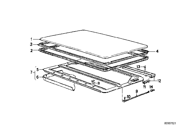 1989 BMW M3 Slide Lifting Roof-Cover / Ceiling Frame Diagram
