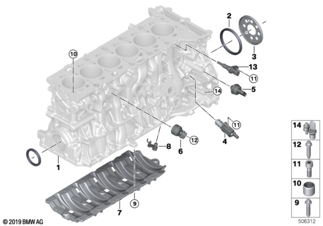 2020 BMW 740i xDrive Engine Block & Mounting Parts Diagram