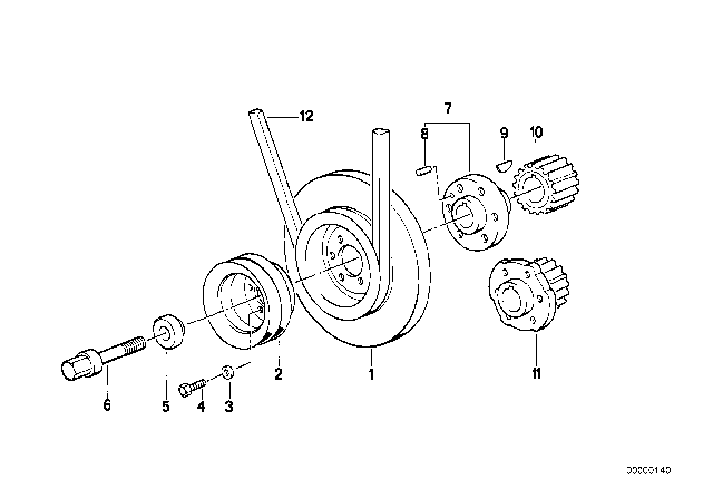 1988 BMW 528e Pulley Diagram for 11231280958