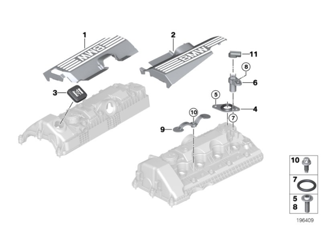 2009 BMW X5 Cylinder Head Cover / Mounting Parts Diagram