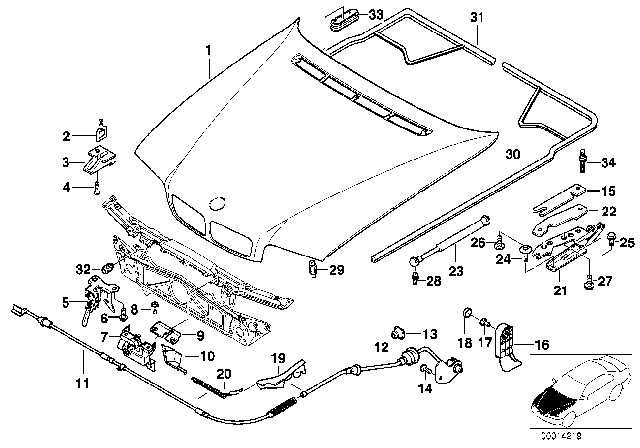1995 BMW 750iL Left Front Engine Hood Sealing Diagram for 51718159943