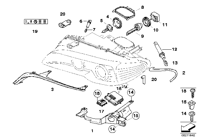 2001 BMW M3 Single Components For Headlight Diagram 1