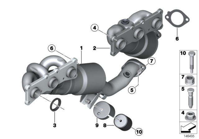 2012 BMW 328i xDrive Exhaust Manifold With Catalyst Diagram