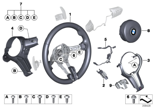 2017 BMW M6 M Sports Steering Wheel, Airbag Diagram