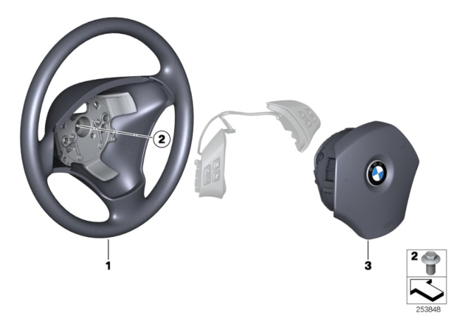 2008 BMW 323i Steering Wheel, Leather, Multifunction / Airbag Diagram