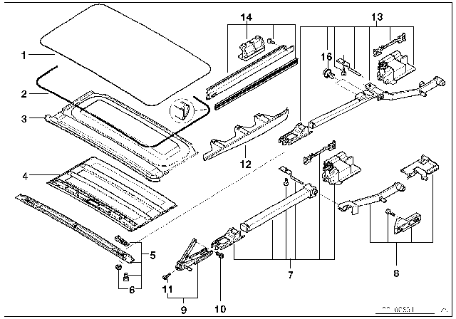 2003 BMW M5 Slide Lifting Roof-Cover / Ceiling Frame Diagram