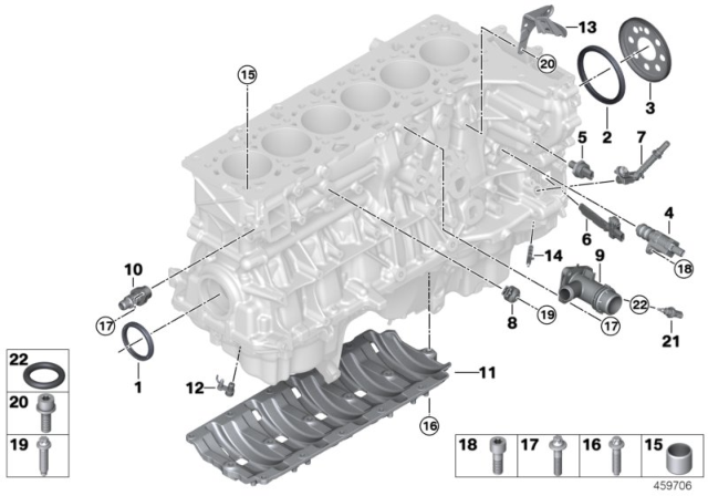 2019 BMW 540i Engine Block & Mounting Parts Diagram