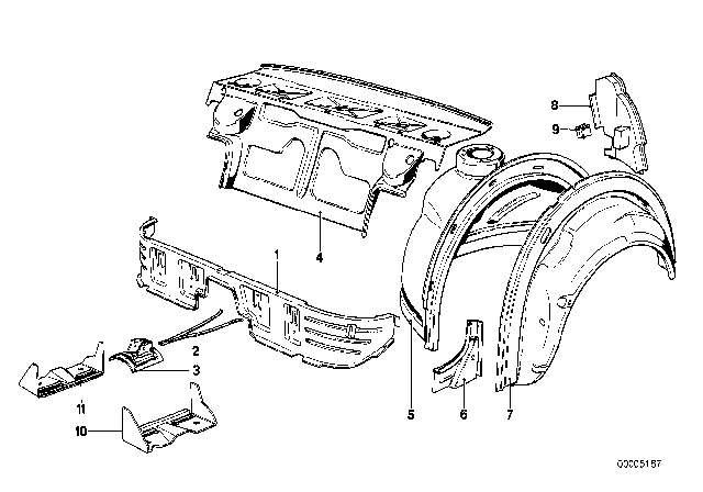 1986 BMW 535i Partition Trunk / Wheel Housing Diagram