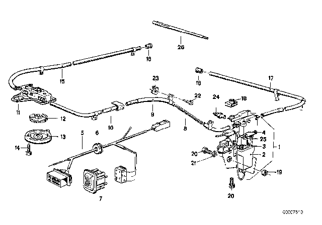 1975 BMW 530i Drive Cable Diagram for 54121857873