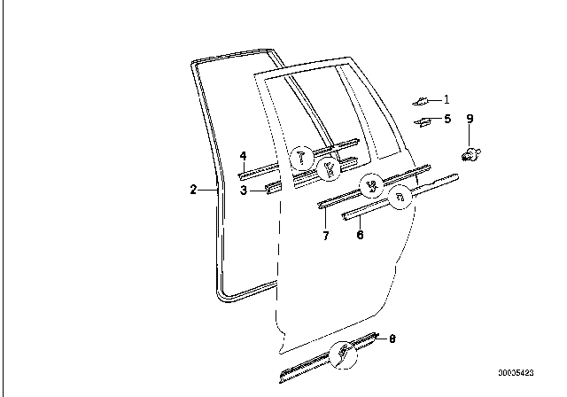 1995 BMW 530i Door Weatherstrip, Rear Left Diagram for 51229059649