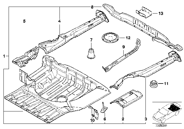 2002 BMW 530i Mounting Parts For Trunk Floor Panel Diagram