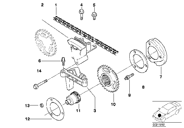 2001 BMW 320i Valve Train, Timing Chain, Upper Diagram 1