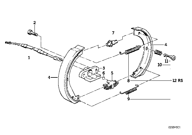 1991 BMW M3 Parking Brake / Brake Shoes Diagram