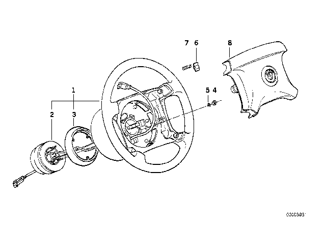 1988 BMW 735iL Leather Steering Wheel Diagram for 32341159786