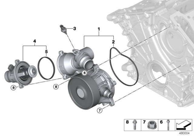 2020 BMW M760i xDrive Cooling System - Coolant Pump / Thermostat Diagram