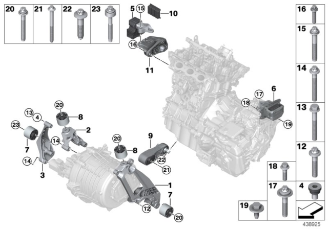 2019 BMW i8 Transmission Mounting Bracket, Bottom Diagram for 22116871408