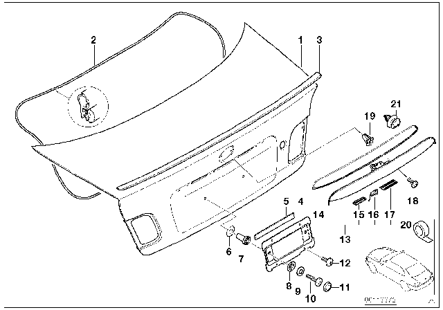 2002 BMW 330xi Single Components For Trunk Lid Diagram