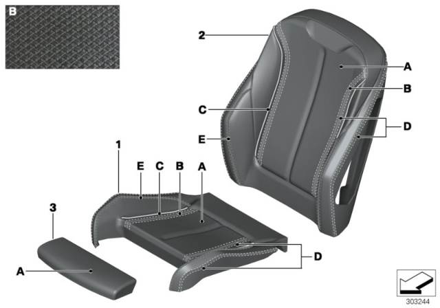 2014 BMW 335i Individual Sports Seat Cover, Front Diagram