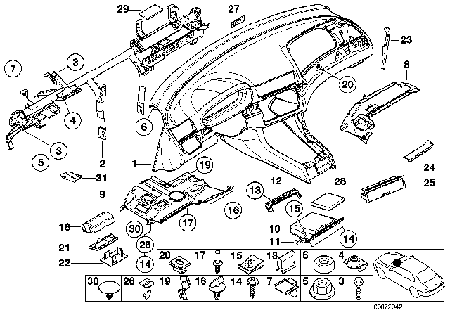 2003 BMW M3 Trim Panel Dashboard Diagram