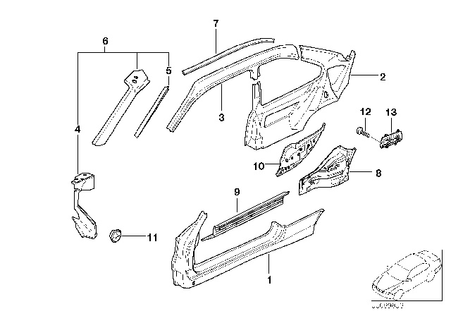 1999 BMW M3 Single Components For Body-Side Frame Diagram