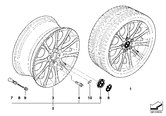 2000 BMW 323i BMW Alloy Wheel, M Double Spoke Diagram 1