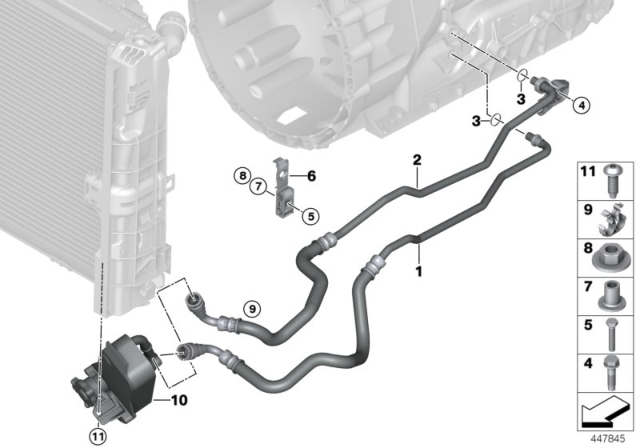 2013 BMW 328i xDrive Oil Cooler Pipe / Heat Exchanger Diagram