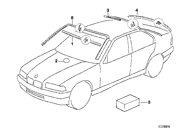1999 BMW 323is Glazing, Mounting Parts Diagram