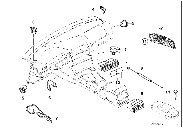 1999 BMW 540i Air Nozzle Door Ventilation Diagram for 64227026133