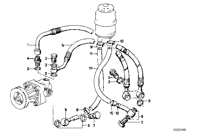1991 BMW M3 Hydro Steering - Oil Pipes Diagram
