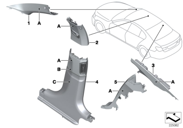 2014 BMW 750i Individual A, B, C Pillar Trim Panel Diagram