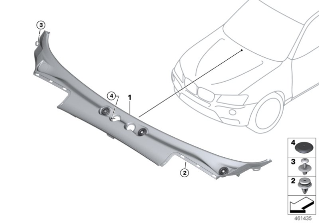 2012 BMW X3 Trim Panel, Cowl Panel Diagram