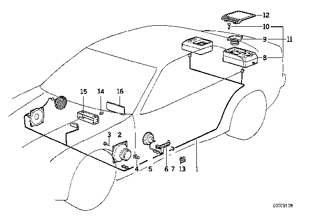 1992 BMW 325i Loudspeaker Diagram for 65138361380