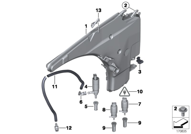 2013 BMW X1 Reservoir, Windscreen / Headlight Washer System Diagram