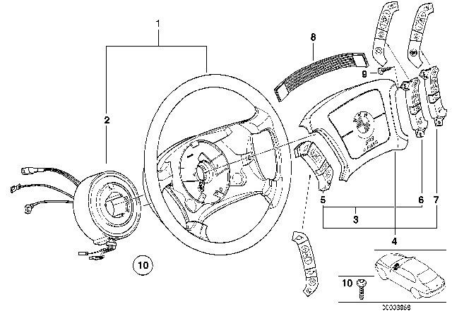 1997 BMW 750iL Steering Wheel Airbag Multifunctional Diagram