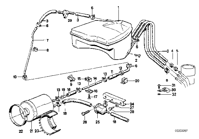 1983 BMW 533i Expansion Tank / Activated Carbon Container Diagram