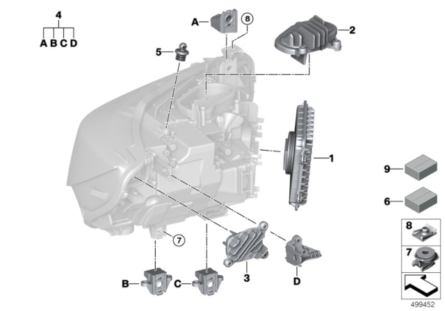 2020 BMW 430i Single Parts, Headlight Diagram